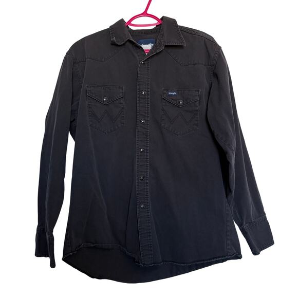 Vintage Wrangler Pearl Snap Black Denim Button Down Shirt M Westerncore S06000 - Picture 1 of 6
